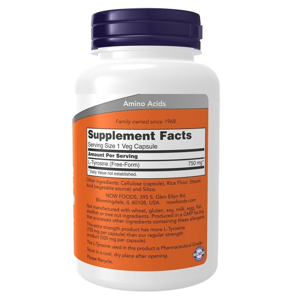 NOW - L-Tyrosine 750 mg - 90 Veg Capsules