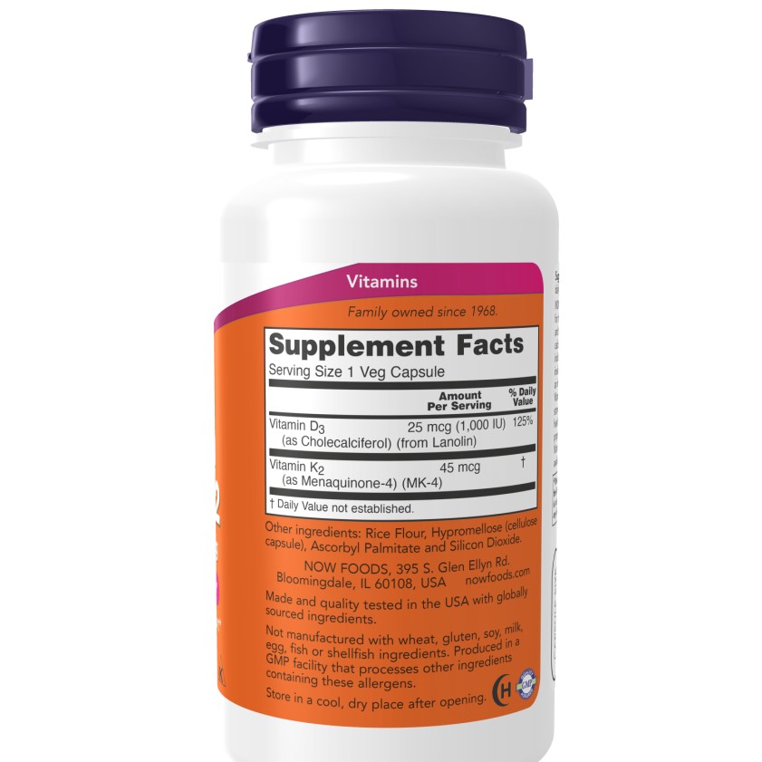 NOW - Vitamin D-3 & K-2 - 120 Veg Capsules