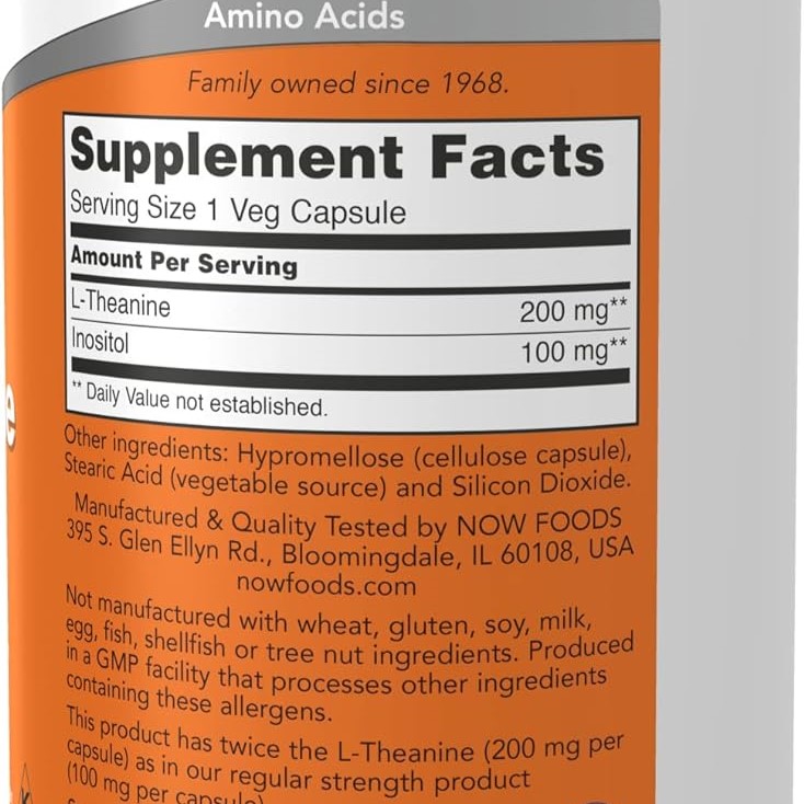 Now - L-Theanine 200 mg - 60 Veggie Capsules