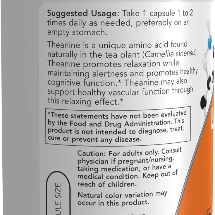 Now - L-Theanine 200 mg - 60 Veggie Capsules