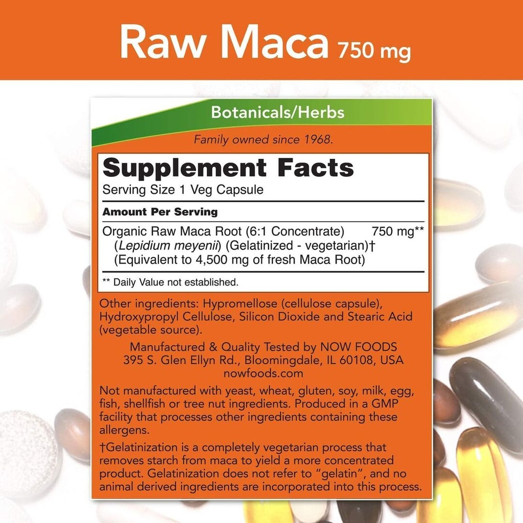 Now - Raw Maca 750 Mg - 90 Veg Capsules