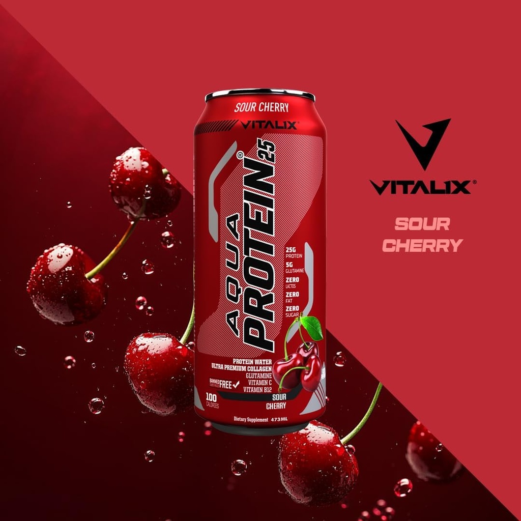 V VITALIX - Aqua Protein Water with 25g Protein - 473 ml (Sour Cherry)